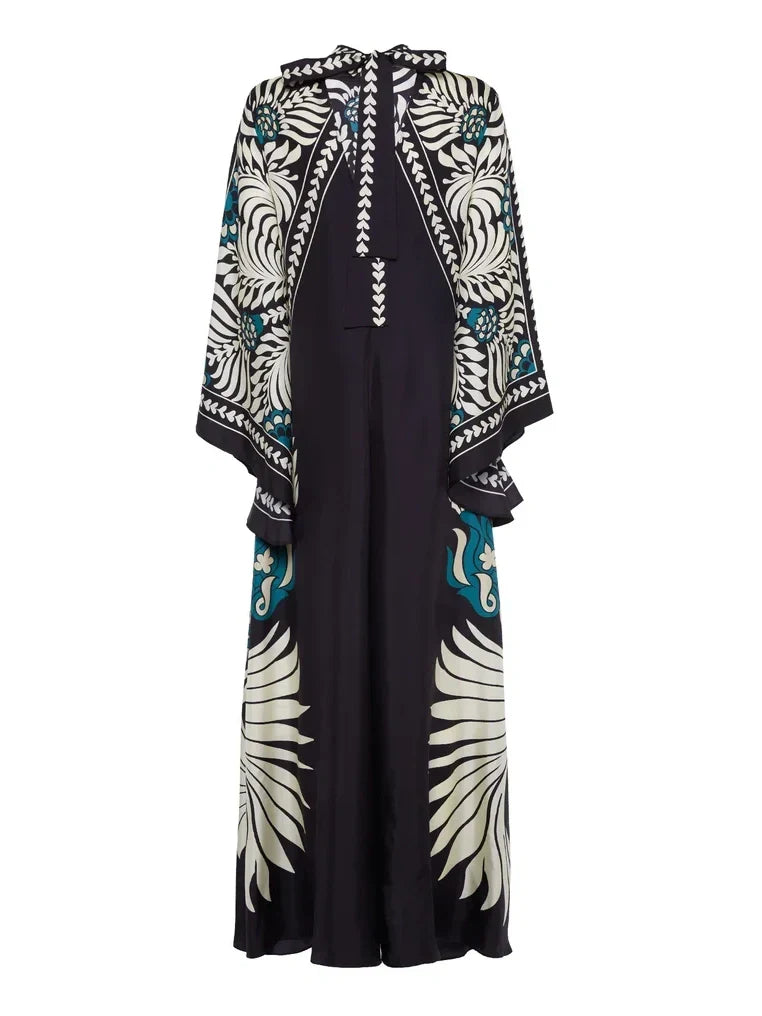 Elegance Floral Print Waterfall Sleeves Maxi Dress